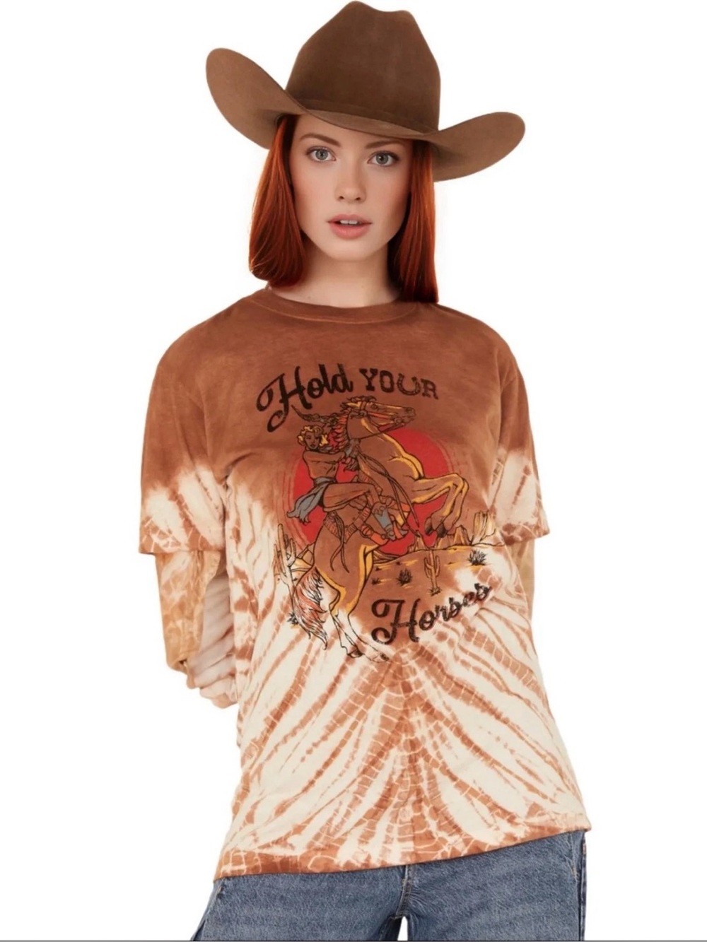 American Highway ‘Hold Your Horses’ Tie-Dye Graphic Cotton Tee Size L Western